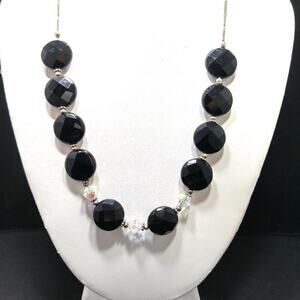 Vintage Large Black AB Crystal Beaded Necklace, 25 Inches, Strung on Wire, 25 In